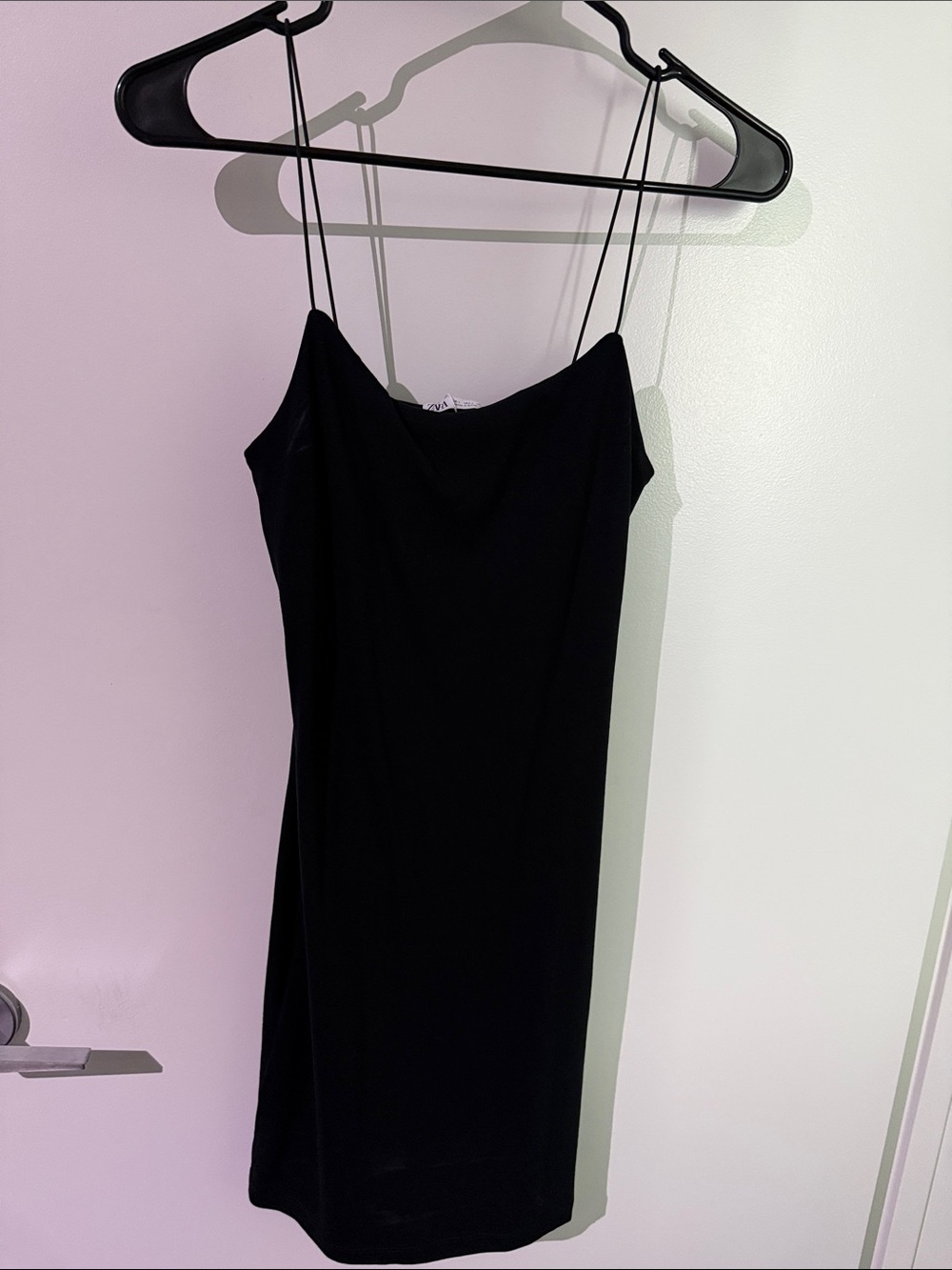 Zara Black Mini Knot Slip Dress with Spaghetti Straps